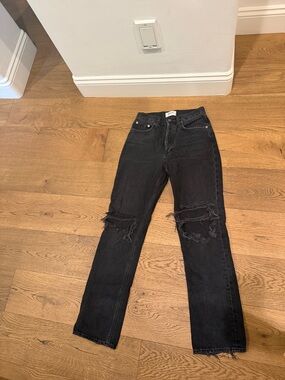 Agolde Black Distressed Straight-Leg Jeans